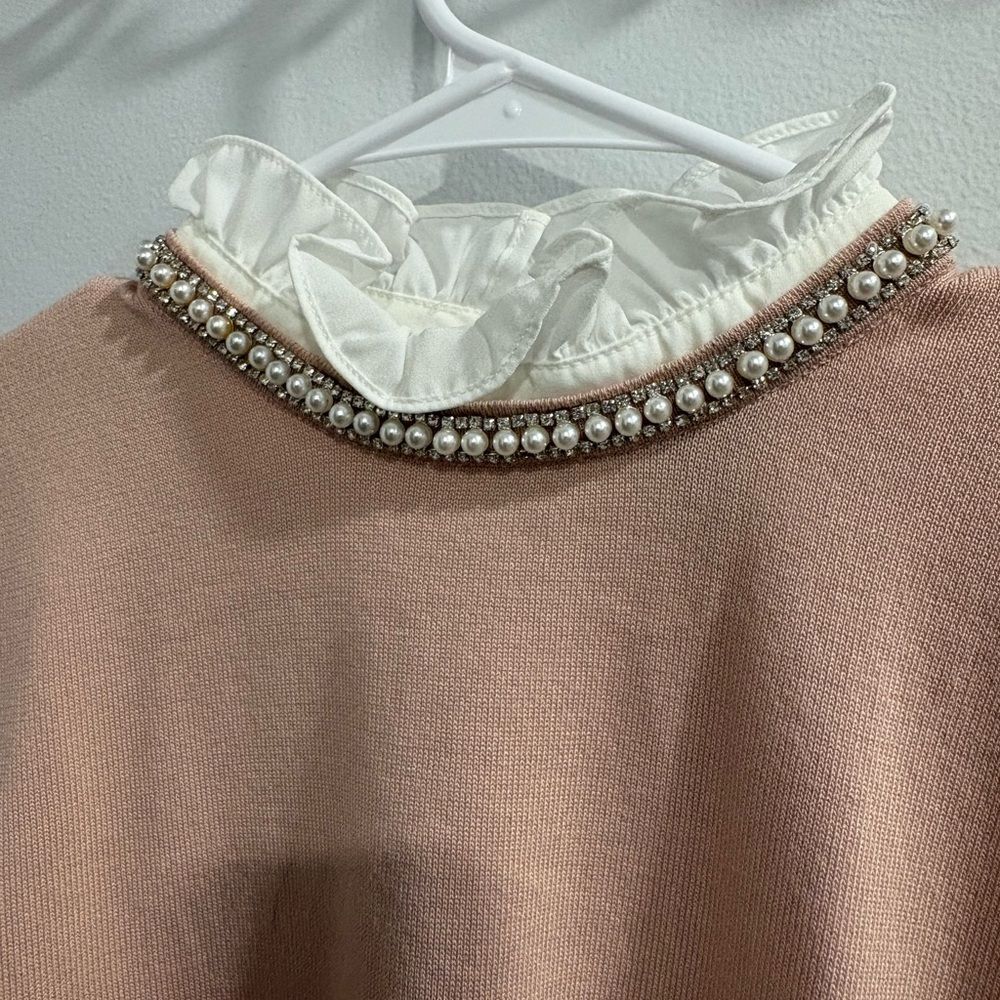 Cable & Gauge Pink and White Cowl Neck Sweater - Picture 7 of 12